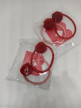 Red Pom-Pom Elastic Hair Tie Set for Women
